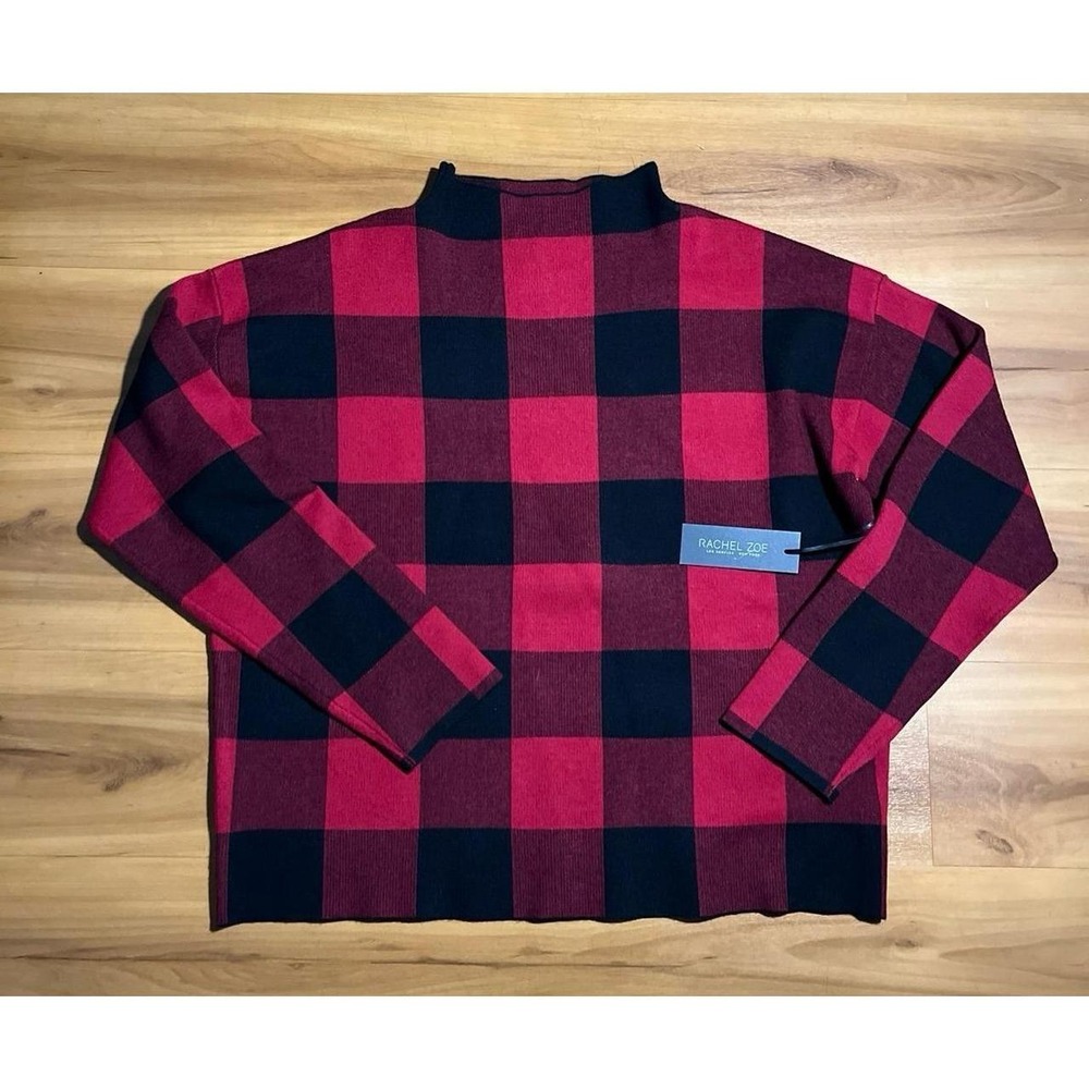 NWT Rachel Zoe Buffalo Plaid Mock Neck Oversized Boxy Fit Pullover Sweater